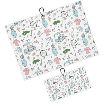Funny Golf's Theme Golf Towel for Golf Bags Pink Golf's Accessories Doodles Golf Towels with Clip Cartoon Carts Waffle Towels Cleaning Cloth 2 Packs for Men Golfer, Birthday Holiday Present - color: Pink