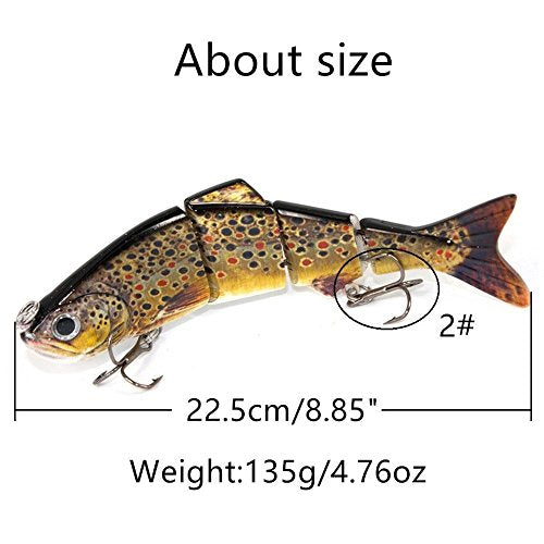 4 Segment Fishing Lures with BKK Hooks for Fishing, Easy Catch | 4.76oz Heavy-Duty Big Giant Sinking Lifelike Swimbaits for Bass, Trout, Crappie, Walleye, Pike, Great for Fisherman, Dad Gift