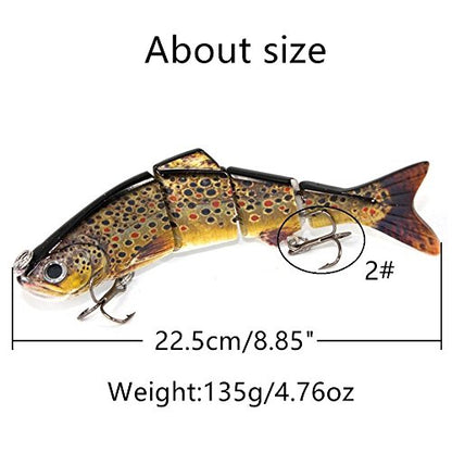 4 Segment Fishing Lures with BKK Hooks for Fishing, Easy Catch | 4.76oz Heavy-Duty Big Giant Sinking Lifelike Swimbaits for Bass, Trout, Crappie, Walleye, Pike, Great for Fisherman, Dad Gift