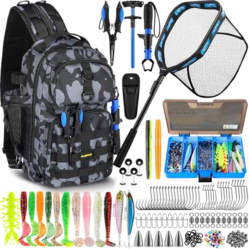 PLUSINNO Fishing Backpack with Floating Fishing Net, Tackle Boxes, Waterproof Sling Tackle Bag For Fish Gear With Rod Holder, Gifts for Men - color: Fishing Backpack With Fishing Net