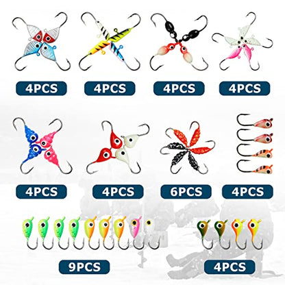 Fishing Lures Ice Fishing Jigs 48pcs Ice Fishing Gear Small Jig Head Panfish Crappie Jigs Ice Fishing Jigging Lures Kit