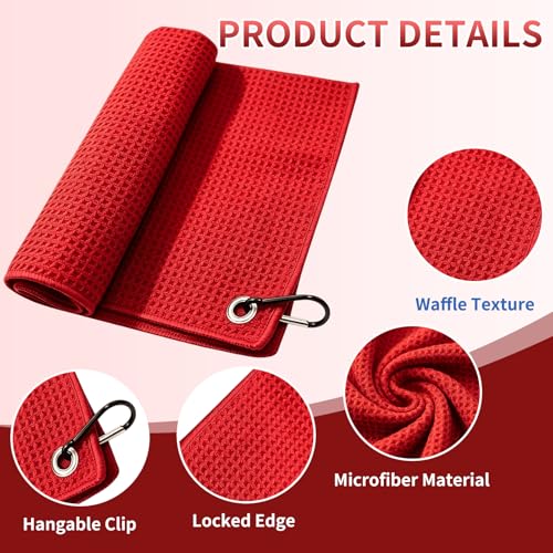 Fishing Towel with Clip,16" X 16",Waffle Pattern Effective Cleaning of Fishing Gear Accessories,Microfiber Absorbent Camping Towel for Men,Hiking Towel,Golf Towel,Red - color: Red