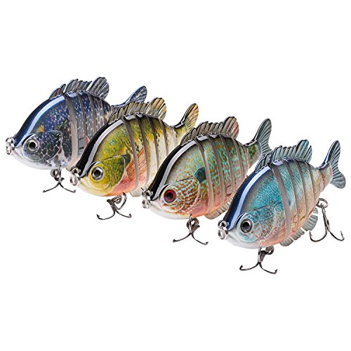 BASSDASH SwimPanfish Multi Jointed Panfish Bluegill Swimbaits Hard Topwater Bass Lures Fishing Lure Crank Saltwater 3.5in/0.85oz,Pack of 4 - color: BPRL