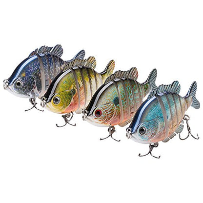 BASSDASH SwimPanfish Multi Jointed Panfish Bluegill Swimbaits Hard Topwater Bass Lures Fishing Lure Crank Saltwater 3.5in/0.85oz,Pack of 4 - color: BPRL