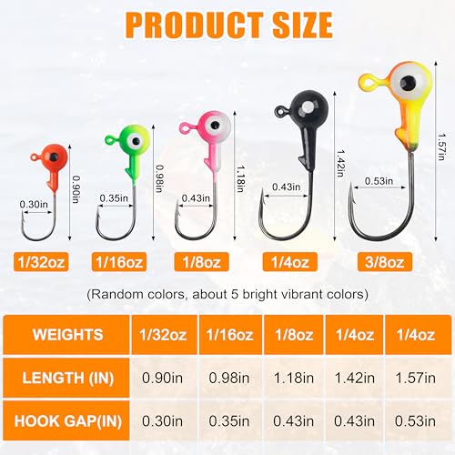 Fishing Jig Head Hooks Set, 20/40pcs Assorted Painted Round Jig Heads with Big Eyes 3/8 1/4 1/8 1/16 1/32oz Crappie Jig Heads for Bass Trout Walleye Freshwater Saltwater Fishing - style: 1/4oz-40pcs