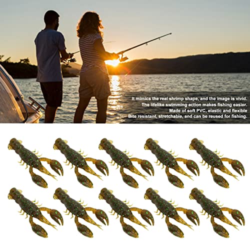 10PC Soft Fishing Lure Crawdad Bait Creature Baits Fishing Lure Set Bass Fishing Lures Soft Plastic Fishing Lures PVC Shrimp Artificial Soft Lure Baits Crawfish Bait Shrimp - color: Green