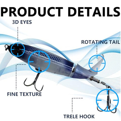 1-Pack Topwater Fishing Lures & Crankbaits Set - High-Action Popper Bass Lures with Rotating Tail, Saltwater/Freshwater Hard Baits for Trout, Pike, Catfish | Vibrating Lure Kit with Storage Box - color: dark blue