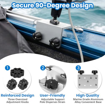 90° Boat Gunnel Track Mount Bracket for Rod Holders, Downriggers, Fish Finders & Marine Accessories, Aluminum Mounting Base for Lund, Ranger and Lowe Boats
