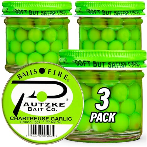 Pautzke Balls O' Fire Salmon Eggs Bait - Real Salmon Eggs for Trout Fishing, Soft Fish Eggs for Salmon Fishing, Can Be Used as Single Egg Salmon Bait or Salmon Egg Sacks - color: 3-Charteuse Garlic