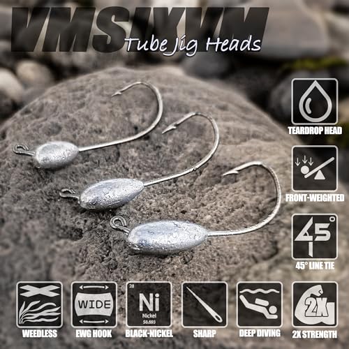 30/20/10 Pcs Tube Jig Heads for Bass Fishing, Tube Bait Worm Hooks rigs for Freshwater Saltwater, 5/16oz, 1/4oz, 3/16oz, 1/8oz - color: A5-1/4oz, 20 Pcs