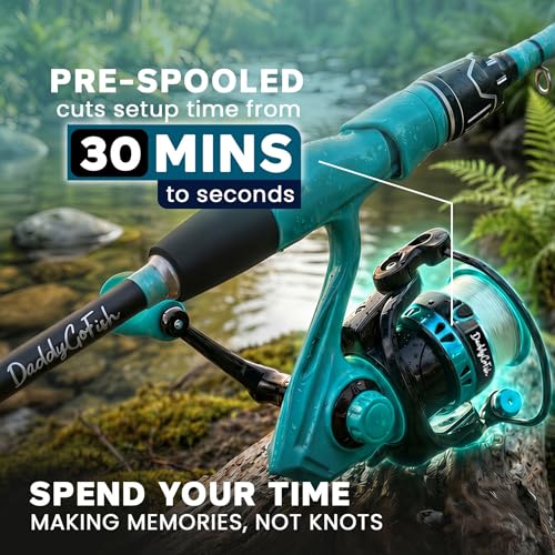 DaddyGoFish Spinning Fishing Rod and Reel Combo Set with Tackle Box | Kids Fishing Pole | Carbon Fiber Telescopic Fishing Rod Kit | Spinning Reel for Travel Saltwater Freshwater Fishing Gear Kit - color: Mint