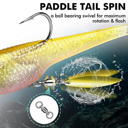 TRUSCEND Shadtale Easy Catch Soft Fishing Lures with BKK Hooks - Trembly Sinking and Vibrating Swim for More Bites, Pre-Rigged Swimbaits for Bass, Trout, Crappie, Walleye, Freshwater Saltwater Fishing - color: C-2.3",0.4oz