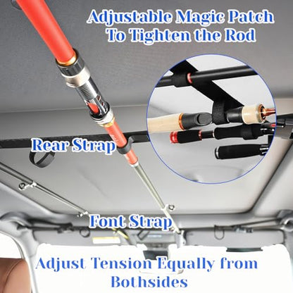 Heavy Duty Fishing Pole Storage Straps, Fishing Pole Holder Roof Rack Inside, Vehicle Fishing Rod Holder for Truck Car, SUV, Adjustable 43-61 Inch, 5 Rod Capacity