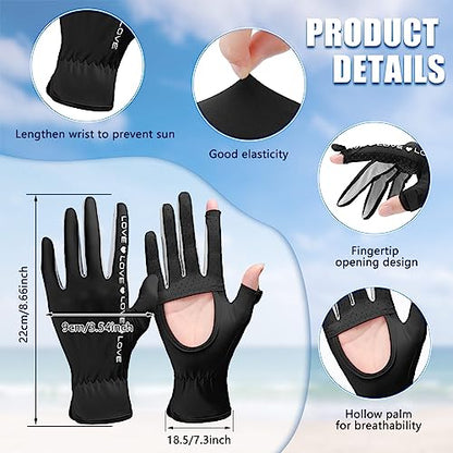Hercicy 2 Pairs Women Sun Protection Summer UV Driving Gloves UPF 50+ Full Finger Touchscreen Non Slip Gloves - color: Beige, Black