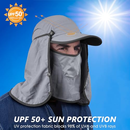 GADIEMKENSD UPF 50+ Folding Fishing Hat 360 Outdoor Sun Hat - color: Light Grey