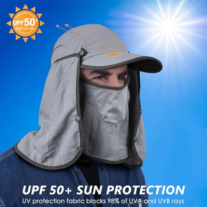 GADIEMKENSD UPF 50+ Folding Fishing Hat 360 Outdoor Sun Hat - color: Light Grey