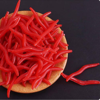 Soft Plastic Red Worm Baits, Scented Artificial Fishing Lures for Freshwater, Reusable Silicone Red Worms for Bass, Trout, and More