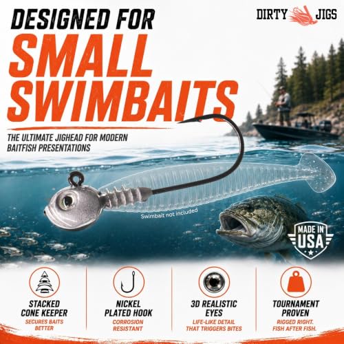 Dirty Jigs Guppy Jig Head, 1/0 Hook - USA Made, 1/8-3/8oz, 3 Count - color: Naked Shad, size: 1/8oz