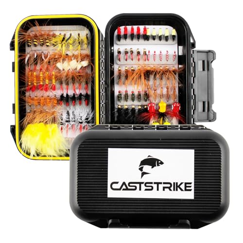 Fly Fishing Flies Kit 100pcs Dry Wet Nymph Streamer Lures Set Fly Fishing Gear Tackle Hooks for Trout Bass Salmon with Waterproof Double Sided Fly Box Assortment Hand Tied Fly Lures