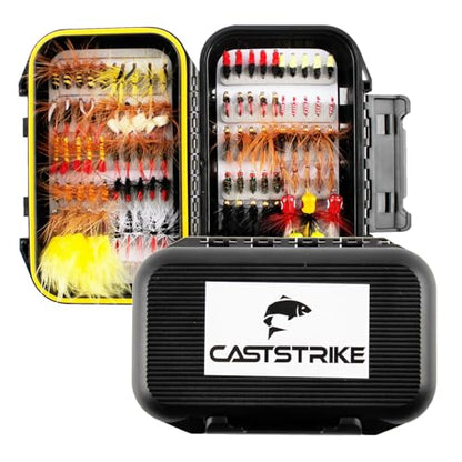 Fly Fishing Flies Kit 100pcs Dry Wet Nymph Streamer Lures Set Fly Fishing Gear Tackle Hooks for Trout Bass Salmon with Waterproof Double Sided Fly Box Assortment Hand Tied Fly Lures