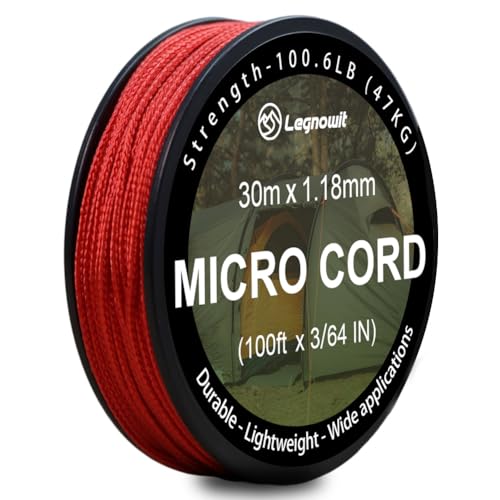 Micro Paracord, 1.18mm x 100ft Thin Mini Utility Braided Small Paracord for Crafting, DIY Project, Camping and More - color: Red, size: 100ft (1 Pack)