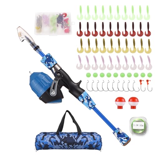 Kids Fishing Rod and Reel Combo, 47in/59inTelescopic Fishing Pole Portable Fishing Kits Lightweight with Fishing Lures Fishing Lines Fishing Hooks - color: Blue, size: 1.2m
