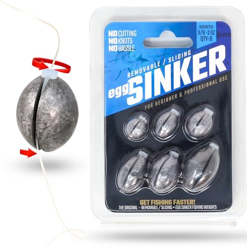 Removable & Knotless Fishing Weights for Saltwater Fishing, Tackle Sliding Sinkers for Line & Rod, Oval Fishing Equipment for Sea, Lake - size: Assorted