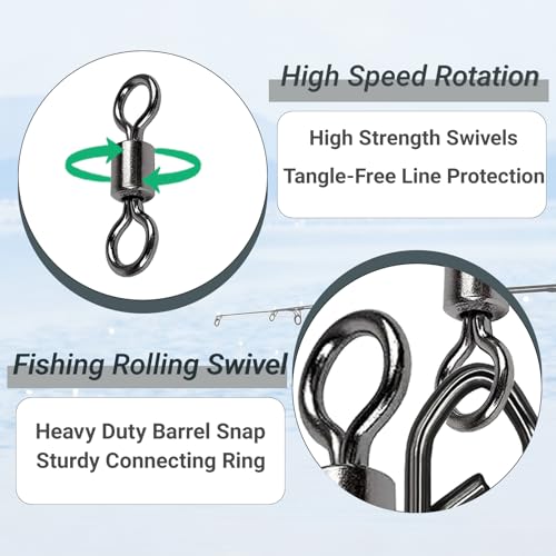 QISHUO Stainless Steel Fishing Swivels Lure Tackle Clips Snap Swivels Strength Barrel Saltwater Swivel Fishing Rolling Black Nickel - size: Size 2+L (80lb) 50 pcs
