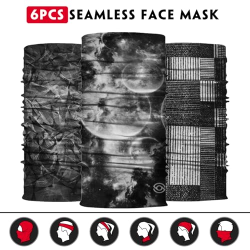 Neck Gaiter for Men Women Headwear Bandana Head Wrap Face Scarf Mask Cover Warmer Balaclava-Seamless & Versatile - color: A-6pcs-black Style 3