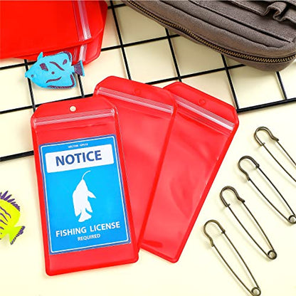 Geyee 6 Pack Fishing Hunting License Holder Waterproof Fluorescent Orange ID Holder with 6 Bronze Safety Pins Heavy Duty for License Permit Protection Hunting Deer Season Supplies(Vertical) - color: Red, style: Vertical