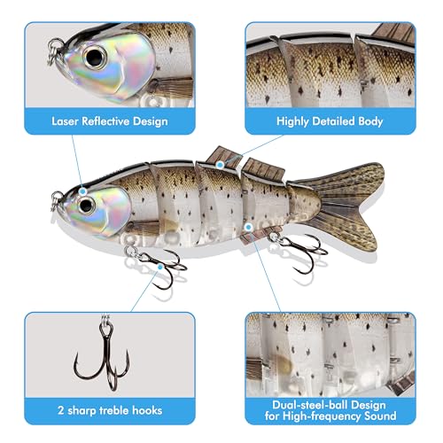 TRUSCEND Swimmax Easy Catch Fishing Lures with BKK Hooks, Wiggling, Vibrating, Rattling and Gurgling for More Bite, Heavy-Duty Dyneema Fiber Jointed Swimbaits for Bass, Trout, Walleye, Crappie, Pike - color: D3-5"-1.25oz