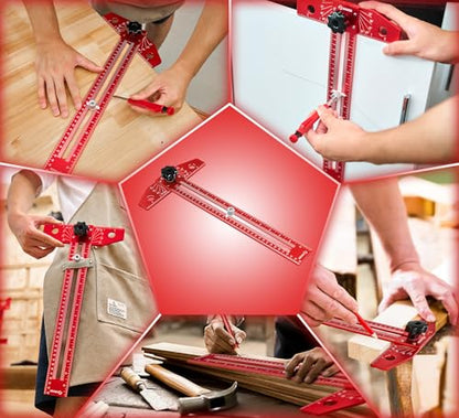 Saker Woodworking Scriber Marking Line Ruler, Adjustable Aluminum Alloy Sliding T-Square Ruler,Precision Line Drawing aid Ruler with Angle Adjustment Scale - color: Red