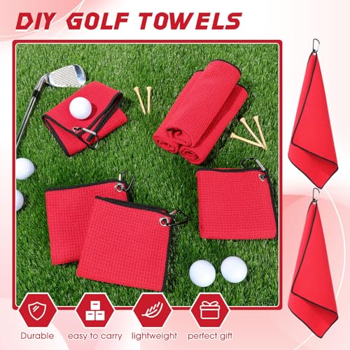 Batiyeer 30 Pcs Golf Towels Bulk for Bags 16'' x 16'' Microfiber Fabric Golf Towel with Clip Waffle Pattern for Men Mini Tournament Fitness Yoga Camping (Red) - color: Red