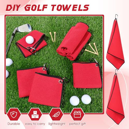 Batiyeer 30 Pcs Golf Towels Bulk for Bags 16'' x 16'' Microfiber Fabric Golf Towel with Clip Waffle Pattern for Men Mini Tournament Fitness Yoga Camping (Red) - color: Red