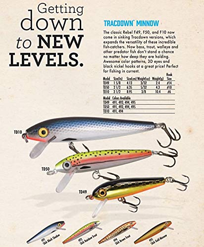 Rebel Lures Tracdown Minnow Slow-Sinking Crankbait Fishing Lure - Great for Bass, Trout and Walleye - color: Slick Black Minnow, size: 3 1/2 in, 3/8 oz
