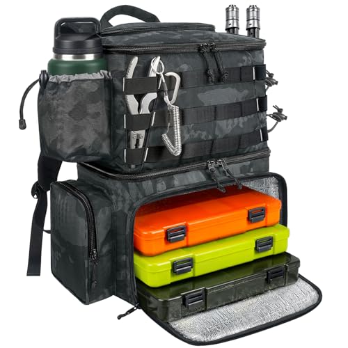 MATEIN Fishing Backpack, Water Resistant Tackle Storage Bag with Rod Holders & Cooler, Fishing Gifts for Men - color: Camouflage - Large
