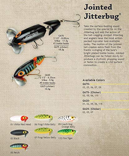 Arbogast Jointed Jitterbug Topwater Bass Fishing Lure, Excellent for Night Fishing, Black, 3 1/2", 5/8 oz