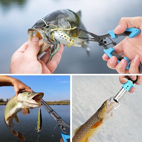 Mossy Oak Fishing Tools Kit- Fishing Plier, Fish Lip Gripper, Multifunctional Fishing Hook Remover with Lanyards Sheath, Saltwater Resistant Fishing Accessories & Equipment, Fishing Gifts for Men - style: 2pc fishing tool kit