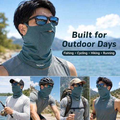 Sun Protection Face Mask with Neck Cover, Cooling Breathable Ear Loop Neck Gaiter for Fishing Cycling Running - color: Lake Blue