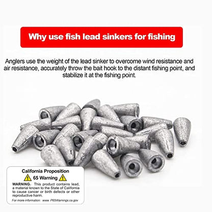 Fishing Weight Sinkers, 50pcs/55pcs Lead Worm Weights Fishing Sinkers for Bass Fishing Texas Rigs(2g/3.5g/5g/7g) - color: 7g/0.24oz-50pcs