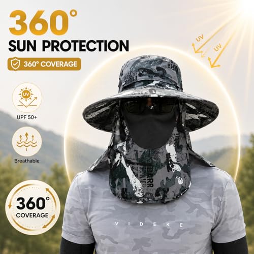Sun Hat Unisex Face Coverage Shield Neck Flap Cap Garden Lawn Work Sports Hiking Fishing Hats - color: Dark Gray Graffiti