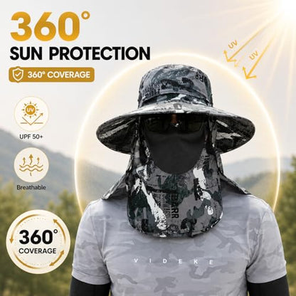 Sun Hat Unisex Face Coverage Shield Neck Flap Cap Garden Lawn Work Sports Hiking Fishing Hats - color: Dark Gray Graffiti