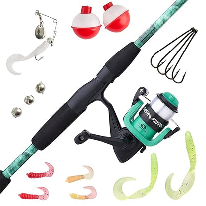 Shakespeare Reverb Spinning Reel and Fishing Rod Combo Durable Tubular Glass Rod Blank Construction, EVA Handle - color: Mossy Oak Kit
