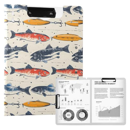 A4 Foldable Clipboard Folder with Double Clips Metal Clip, Pen Holder, 360 Degree Foldable Storage Clipboards Fish Lures Hooks Binder File Folder for Office,Nursing,Work,