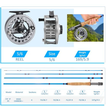 Sougayilang Fly Fishing Combo, 4 Piece Fly Rod and CNC Machined Aluminum Alloy Reel Complete Starter Package with Rod Bag - color: Fly Fishing Combo #5-Silver