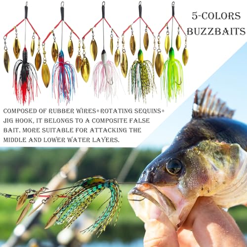 5Pcs Bass Spinner Baits, Spinner Baits for Bass Fishing Hard Metal Buzzbait High-Reflective Alabama Swimbait for Trout Salmon Pike