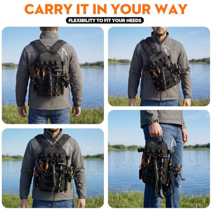 Fishing Backpack with Spinning Rod Reel Combos Tackle Box,Portable Travel Fishing Rods Kit,Fishing Sling Tackle Bag with Rod Holders,Fishing Gear Gifts for Men with Fishing Lures,Pliers