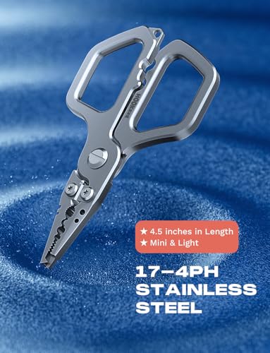 HOOK-EZE 17-4 Fishing Pliers, Saltwater Resistant Fishing Scissors,Tungsten Cutters, Knot Tying Tool with Lanyard, Split Ring Hook Remover, Gifts for Men