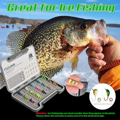 Tungsten Ice Fishing Jigs Kit - 15/21/45pcs Effective Glow Lures for Crappie, Panfish, Walleye - color: Colorful (45pcs)
