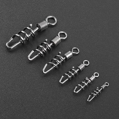SILANON Fishing Corkscrew Snaps Swivel, 50pcs Stainless Steel Swirl Snap Swivels Barrel Rolling Swivels with Corkscrew Quick Clips Saltwater Freshwater Fishing Lure Line Connectors 2/0-8# - size: 8#-95lb-50pcs
